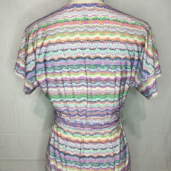 BCBG MaxAzria Multicolor Belted Tie-Back Dress V-Neck Surplice Stretch Sz S - Picture 7 of 8